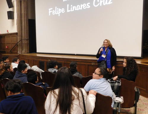 Margherita Tortora, executive director and founder of LIFFY, introduces the film to the student audience.